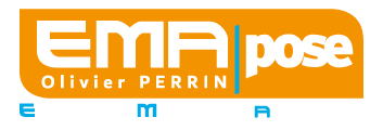 Logo blanc, EMA Pose, menuisier agenceur, à Naisey-les-Granges
